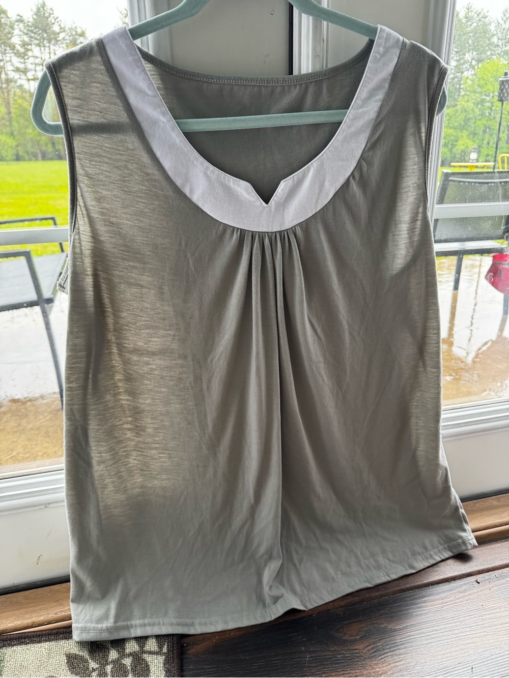 Sleeveless Gray Top with White Trim - Classic Women's Tank